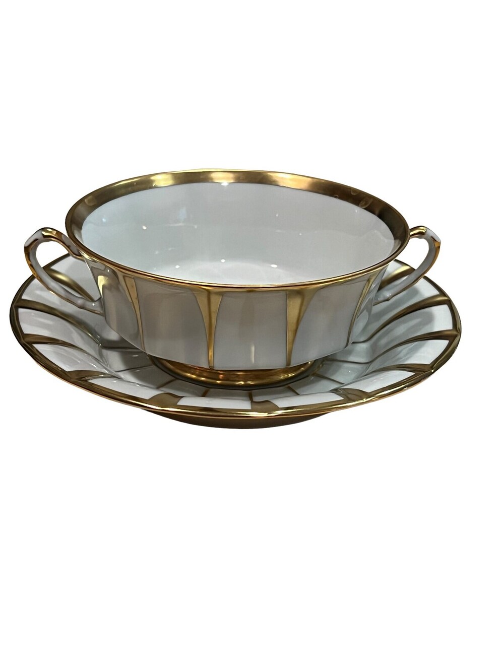 Regal German Forstenberg Grecque Athena Heavy Gold Gild Cream Soup Bowl Saucer